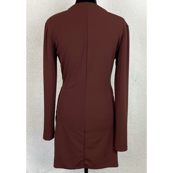 ZARA • Brown Keyhole Cutout Long Sleeve Bodycon Mini Dress - Picture 8 of 16